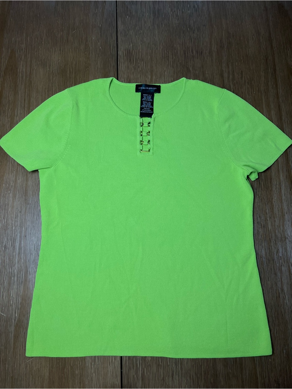 Y2K Green Gold Buckle Short Sleeve Knit Top Vintage